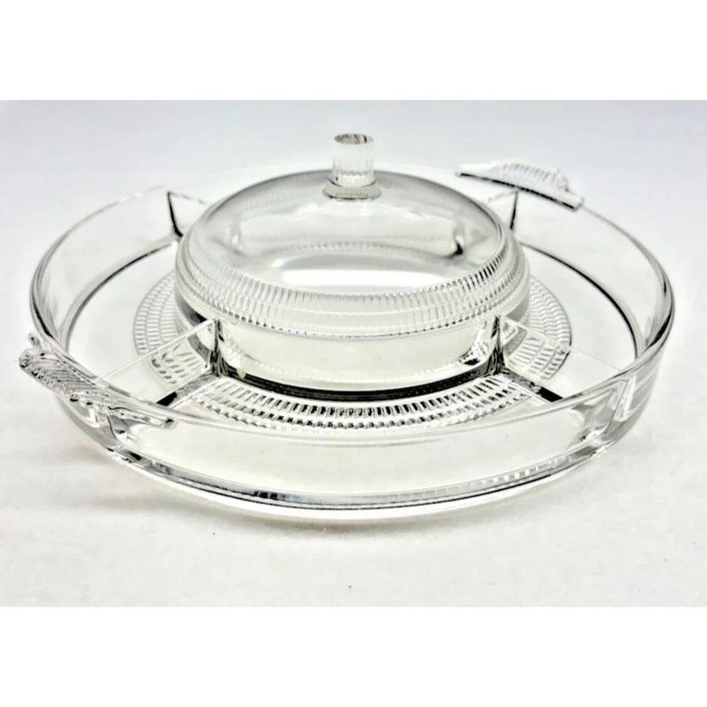 Duncan & Miller Terrace Clear Glass 5-Part Relish Tray w/ Covered Center Bowl